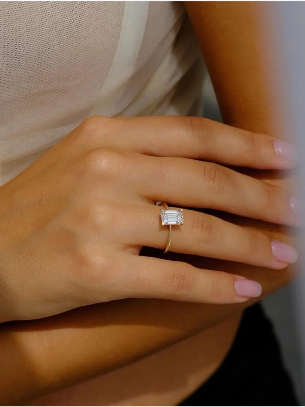 Espere 2 Carat Emerald Cut Moissanite Solitaire Ring Yellow Gold - Ring size 7